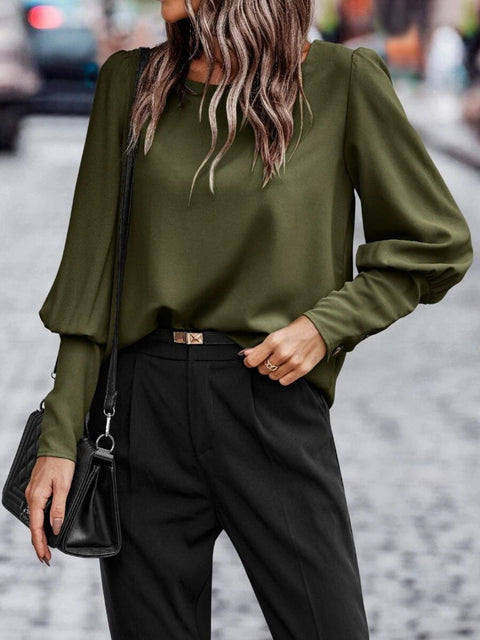 Round Neck Lantern Sleeve Blouse