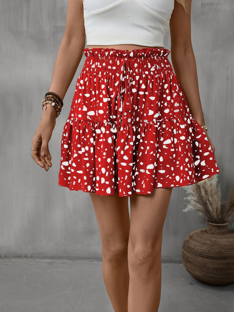 Frill Tied Printed Mini Skirt Trendsi