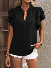 Ruffled Notched Short Sleeve Blouse Trendsi