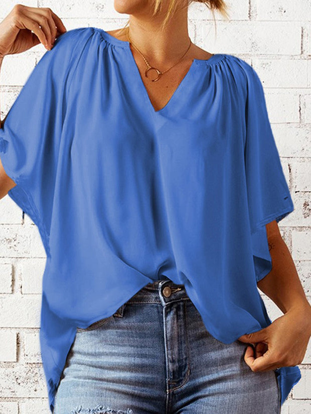 Ruched Notched Half Sleeve Blouse Trendsi