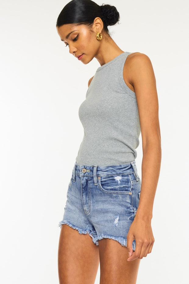 Kancan Distressed Raw Hem Denim Shorts Trendsi