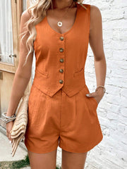 Scoop Neck Sleeveless Top and Shorts Set Trendsi