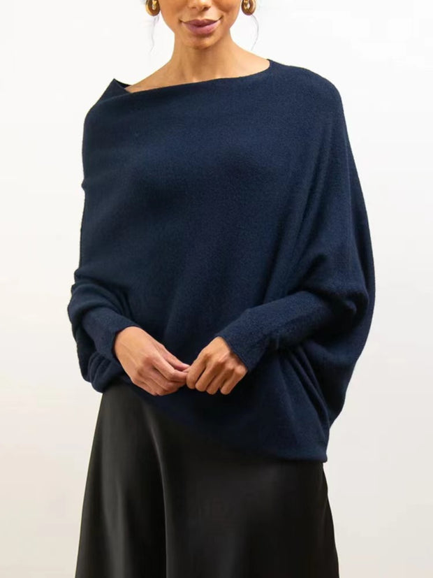 Full Size Boat Neck Batwing Sleeve Knit Top Trendsi