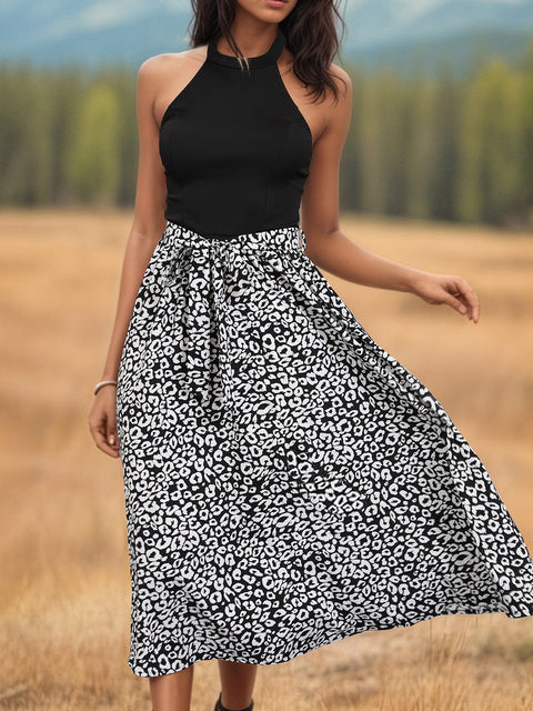 Leopard Halter Neck Midi Dress Trendsi