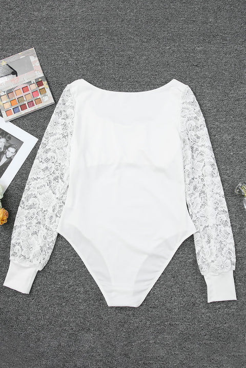 Lace Detail Scoop Neck Long Sleeve Bodysuit Trendsi