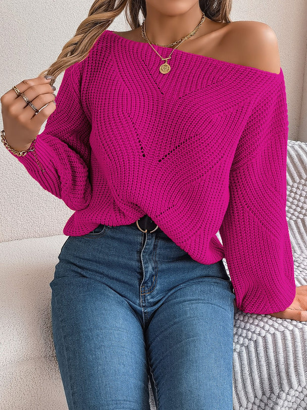 Openwork Long Sleeve Sweater Trendsi