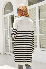 Striped Open Front Longline Cardigan Trendsi