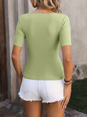 Square Neck Short Sleeve Sweater Trendsi