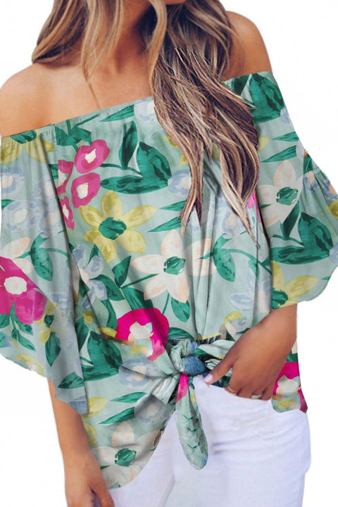 Tied Printed Off-Shoulder Half Sleeve Blouse Trendsi