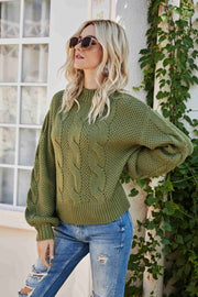 Mixed Knit Crewneck Drop Shoulder Sweater