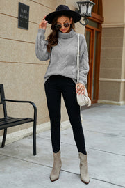 Cable-Knit Turtleneck Sweater Trendsi