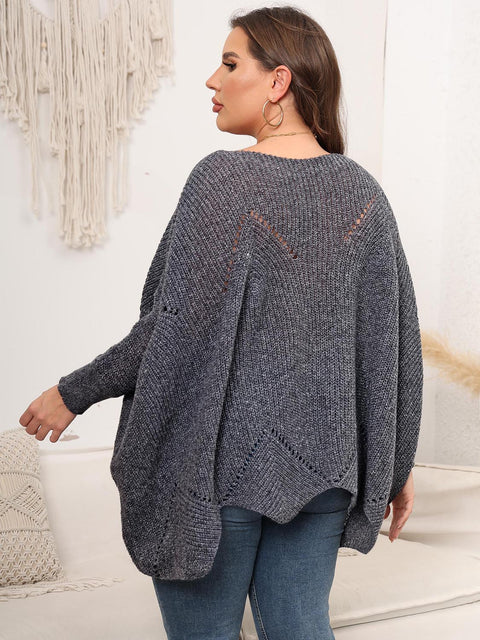 Plus Size Round Neck Batwing Sleeve Sweater Trendsi