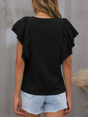 Round Neck Flounce Sleeve Blouse