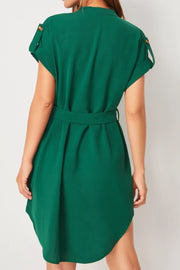 Tied Notched Short Sleeve Dress Trendsi