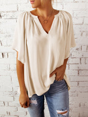 Ruched Notched Half Sleeve Blouse Trendsi