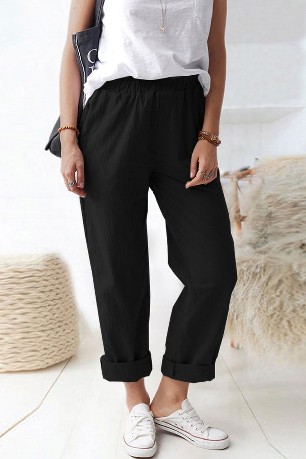 Paperbag Waist Pull-On Pants with Pockets Trendsi