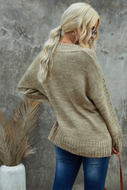 V-Neck Dropped Shoulder Sweater Trendsi