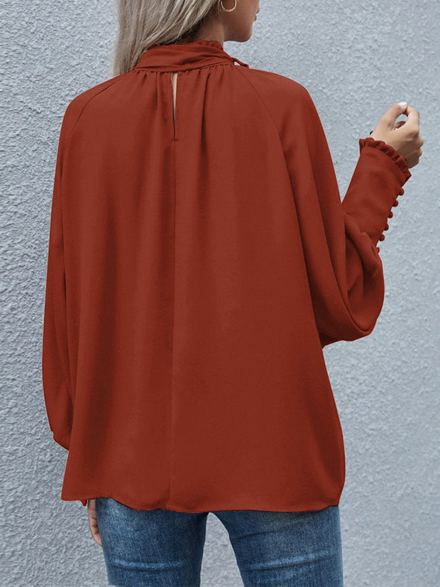 Tie Neck Lantern Sleeve Blouse Trendsi