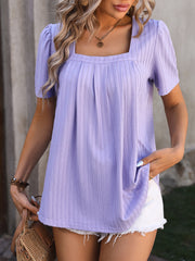 Ruched Square Neck Short Sleeve Blouse Trendsi