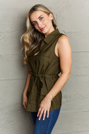 Ninexis Follow The Light Sleeveless Collared Button Down Top Trendsi