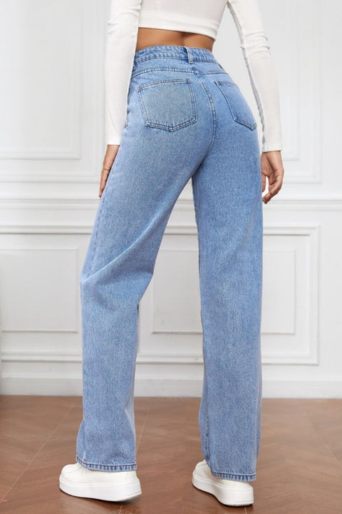 High Waist Straight Jeans Trendsi