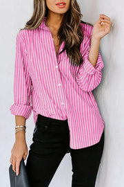 Striped Button Up Long Sleeve Shirt Trendsi