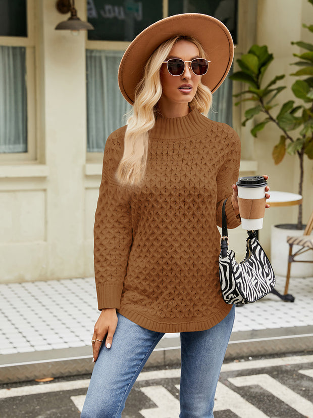 Mock Neck Slit Sweater Trendsi