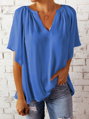 Ruched Notched Half Sleeve Blouse Trendsi