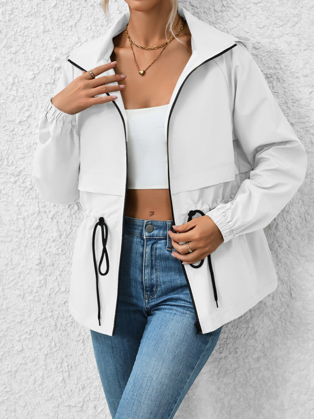 Drawstring Zip Up Hooded Jacket Trendsi