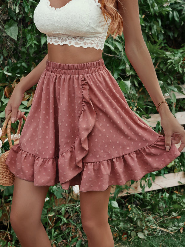 Ruffle Hem Elastic Waist Mini Skirt Trendsi