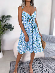 Printed Plunge Cap Sleeve Cami Dress Trendsi