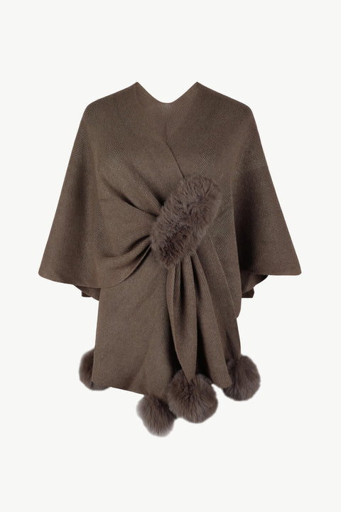 Surplice Neck Pom-Pom Trim Poncho Trendsi