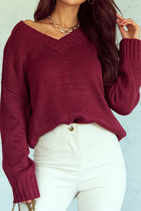 V-Neck Dropped Shoulder Sweater Trendsi