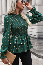 Smocked Flounce Sleeve Layered Blouse Trendsi