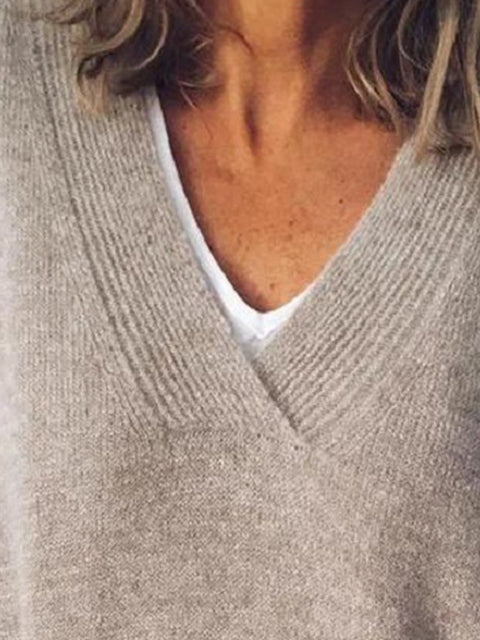 V-Neck Dropped Shoulder Sweater Trendsi