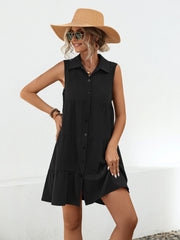 Button Up Sleeveless Mini Dress Trendsi