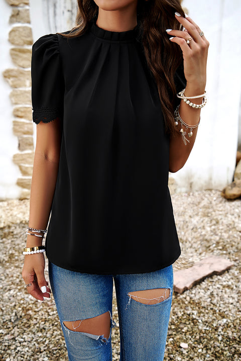 Ruched Mock Neck Short Sleeve Blouse Trendsi