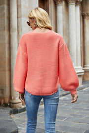 Round Neck Lantern Sleeve Sweater Trendsi