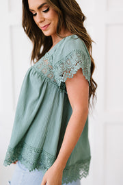 Lace Detail Square Neck Short Sleeve Blouse Trendsi