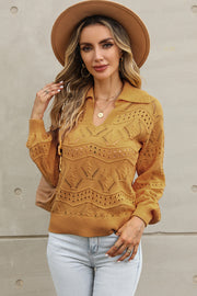 Openwork Lantern Sleeve Sweater Trendsi