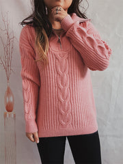 Ribbed Half Zip Long Sleeve Sweater Trendsi