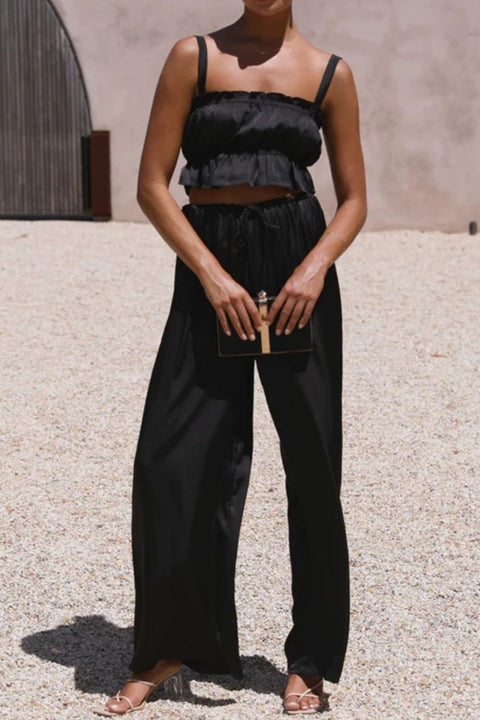 Ruffled Sleeveless Top and Wide Leg Pants Set Trendsi