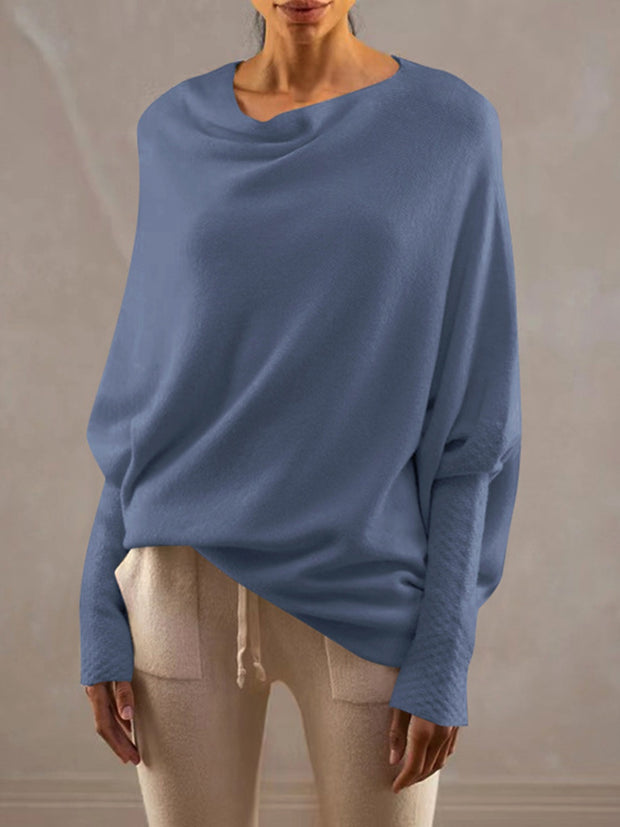 Full Size Boat Neck Batwing Sleeve Knit Top Trendsi