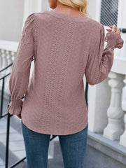 Eyelet Notched Flounce Sleeve Blouse Trendsi