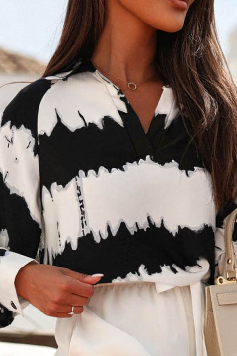 Printed Johnny Collar Long Sleeve Blouse Trendsi