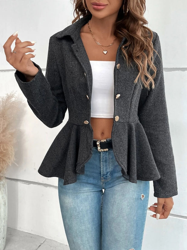 Ruffle Hem Collared Blazer Trendsi