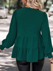 Notched Neck Lantern Sleeve Blouse Trendsi