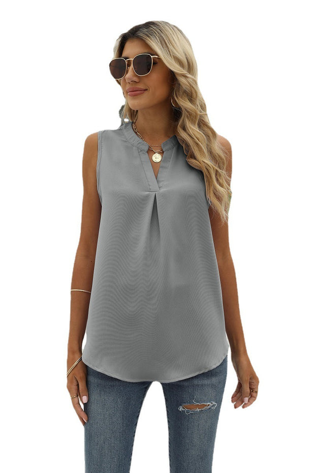 Sleeveless Notched Neck Top