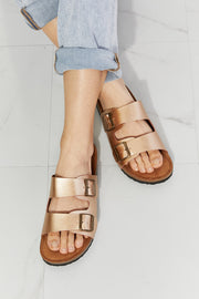 MMShoes Best Life Double-Banded Slide Sandals in Gold