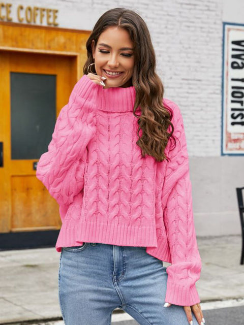 Turtle Neck Cable-Knit Sweater Trendsi